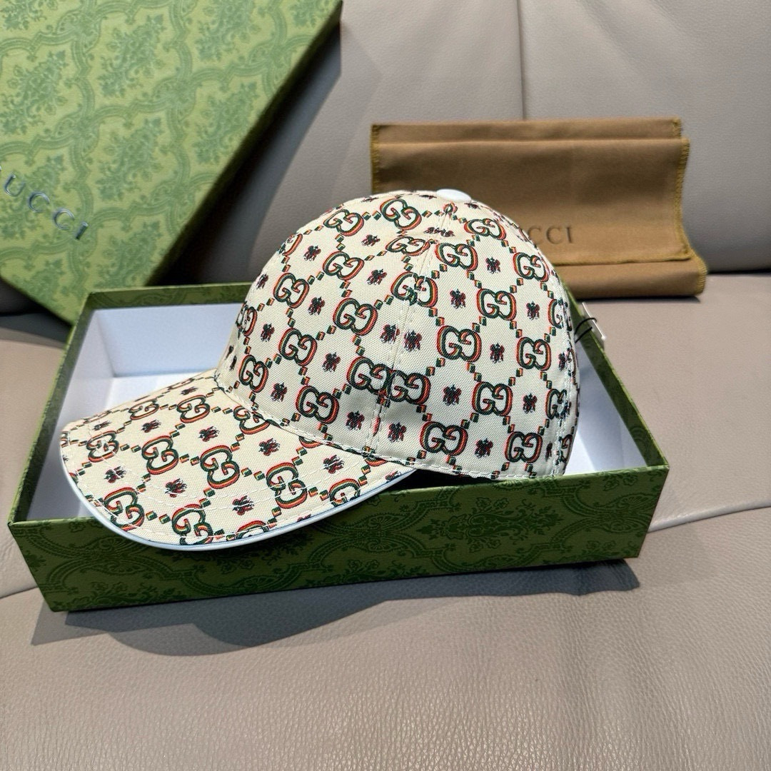 Gucci 配盒子布袋 Gucci(古奇)新款 棒球帽 双G昆虫印花 1:1 进口帆布+头层牛皮