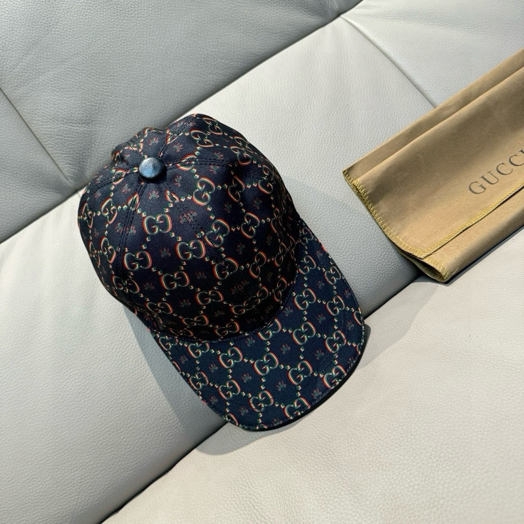Gucci 配盒子布袋 Gucci(古奇)新款 棒球帽 双G昆虫印花 1:1 进口帆布+头层牛皮