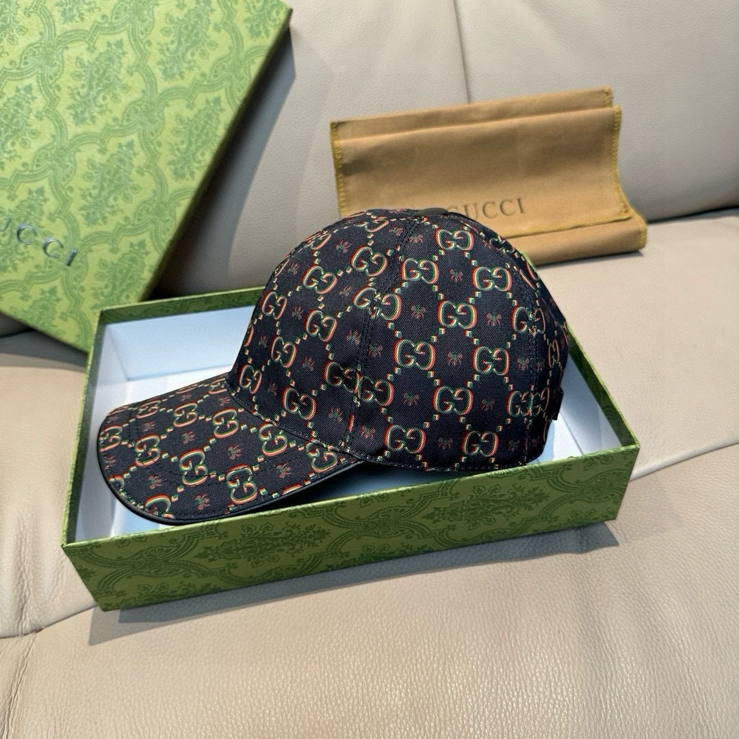 Gucci 配盒子布袋 Gucci(古奇)新款 棒球帽 双G昆虫印花 1:1 进口帆布+头层牛皮