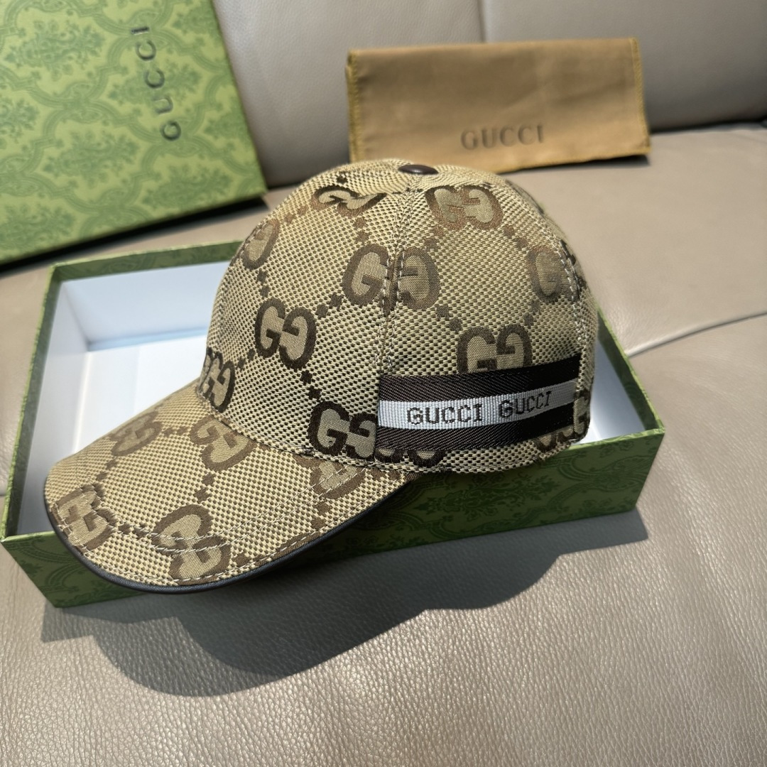 Gucci 配包装布袋 Gucci古奇新款 棒球帽 大双G 1:1开模订制 完美对花 帆布面料+头层牛皮