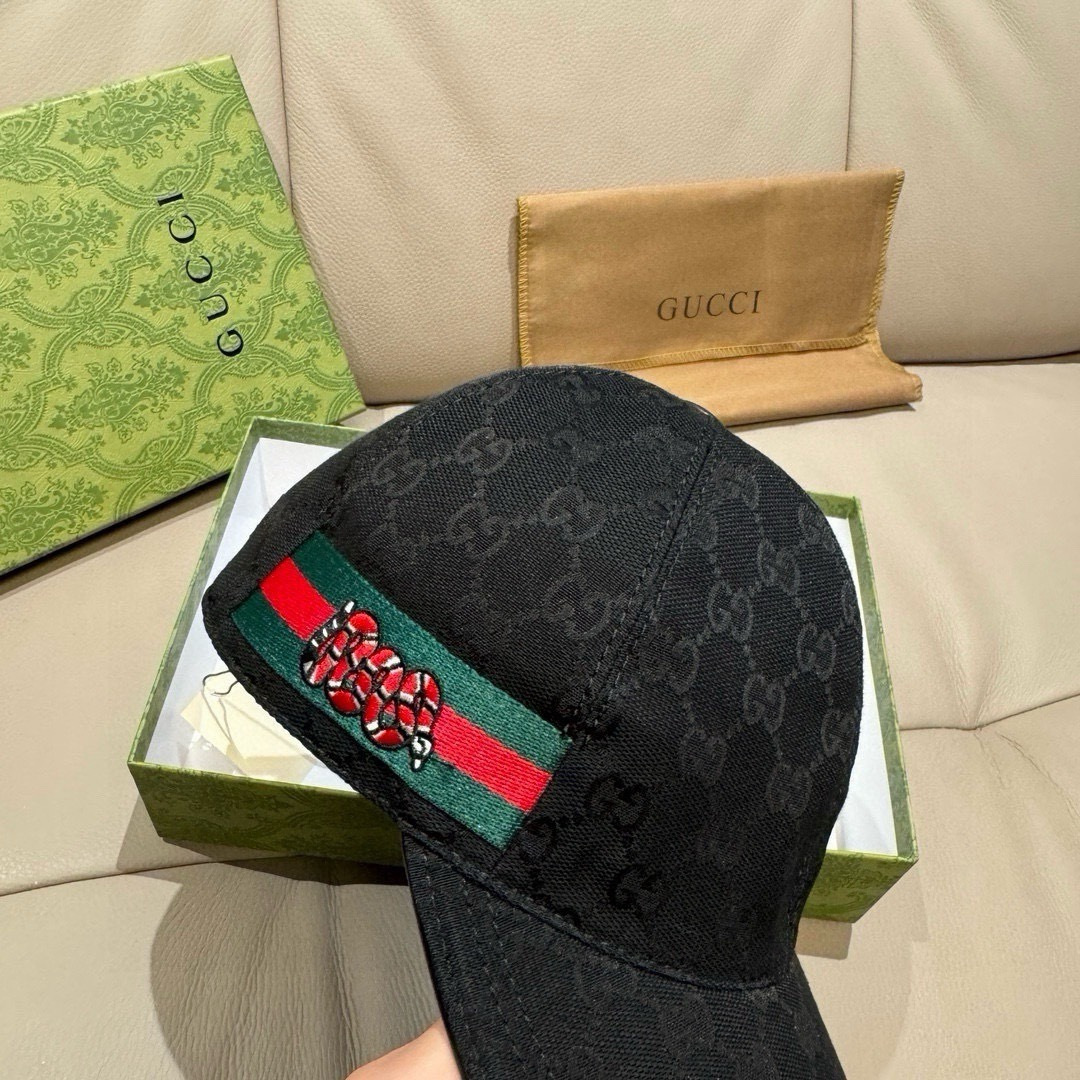 Gucci 配盒子布袋 Gucci(古奇)新款 棒球帽 刺绣小蟒蛇 1:1开模订制 重工刺绣