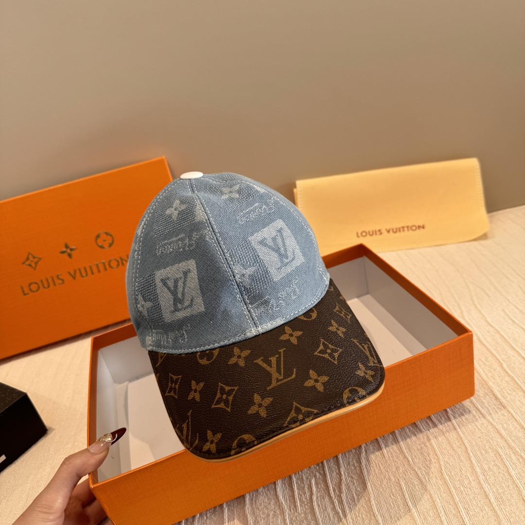 新款出货！配盒子布袋，LV(路易威登)新款原单棒球帽，老花拼接，1:1开模订制，原版纯棉布料+专柜老花布