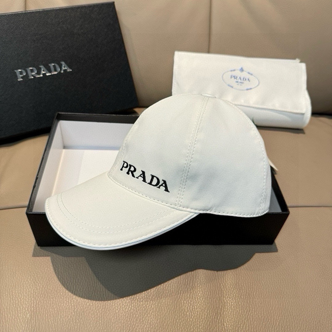 配盒子布袋，Prada(普拉达)新款原单棒球帽， 刺绣logo，专柜1:1开模订制，原版纯棉布料+头层牛