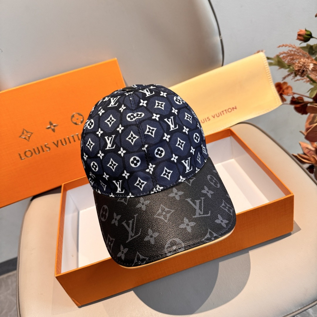 新款出货！配盒子布袋，LV(路易威登)新款原单棒球帽，老花拼接，1:1开模订制，原版纯棉布料+专柜老花布