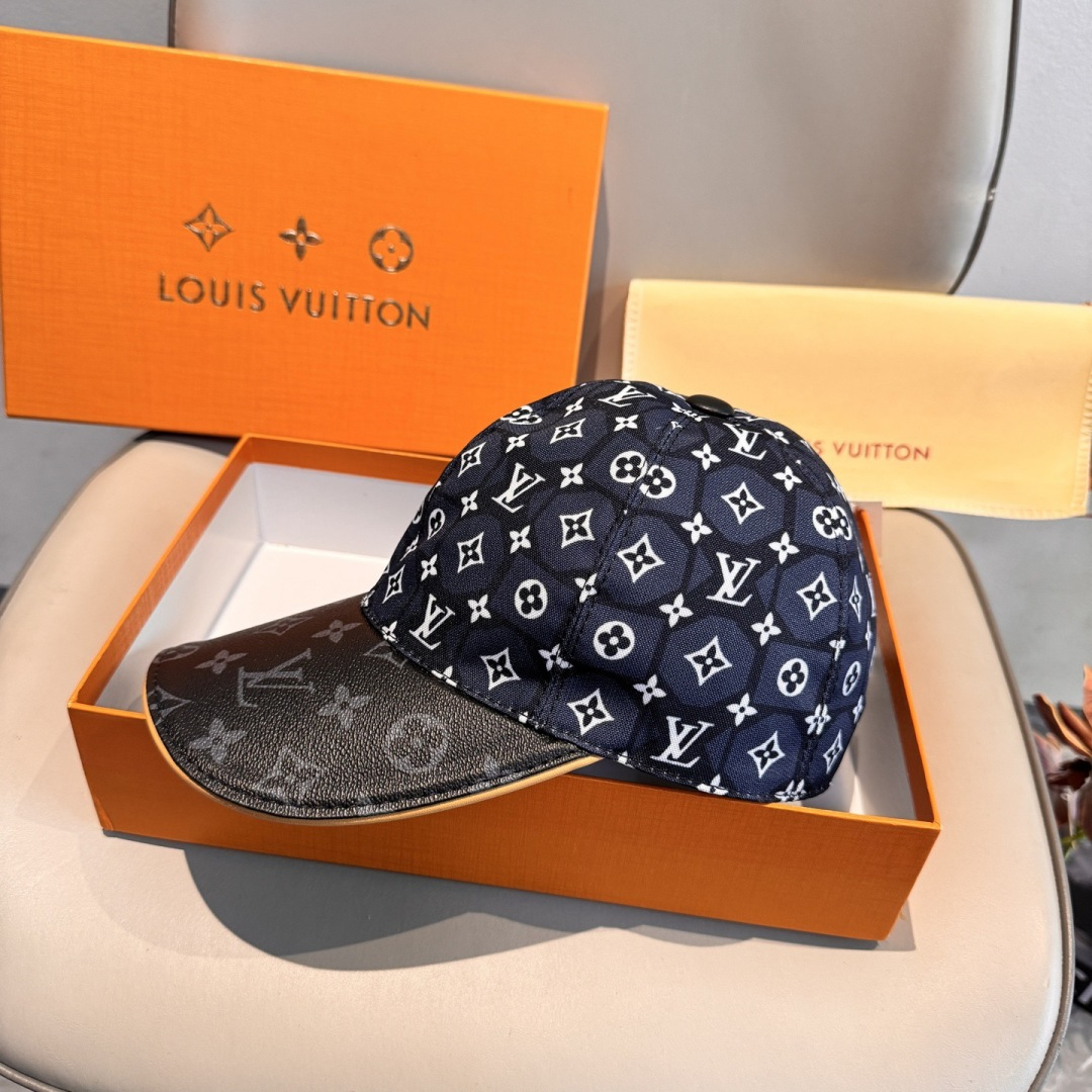 新款出货！配盒子布袋，LV(路易威登)新款原单棒球帽，老花拼接，1:1开模订制，原版纯棉布料+专柜老花布