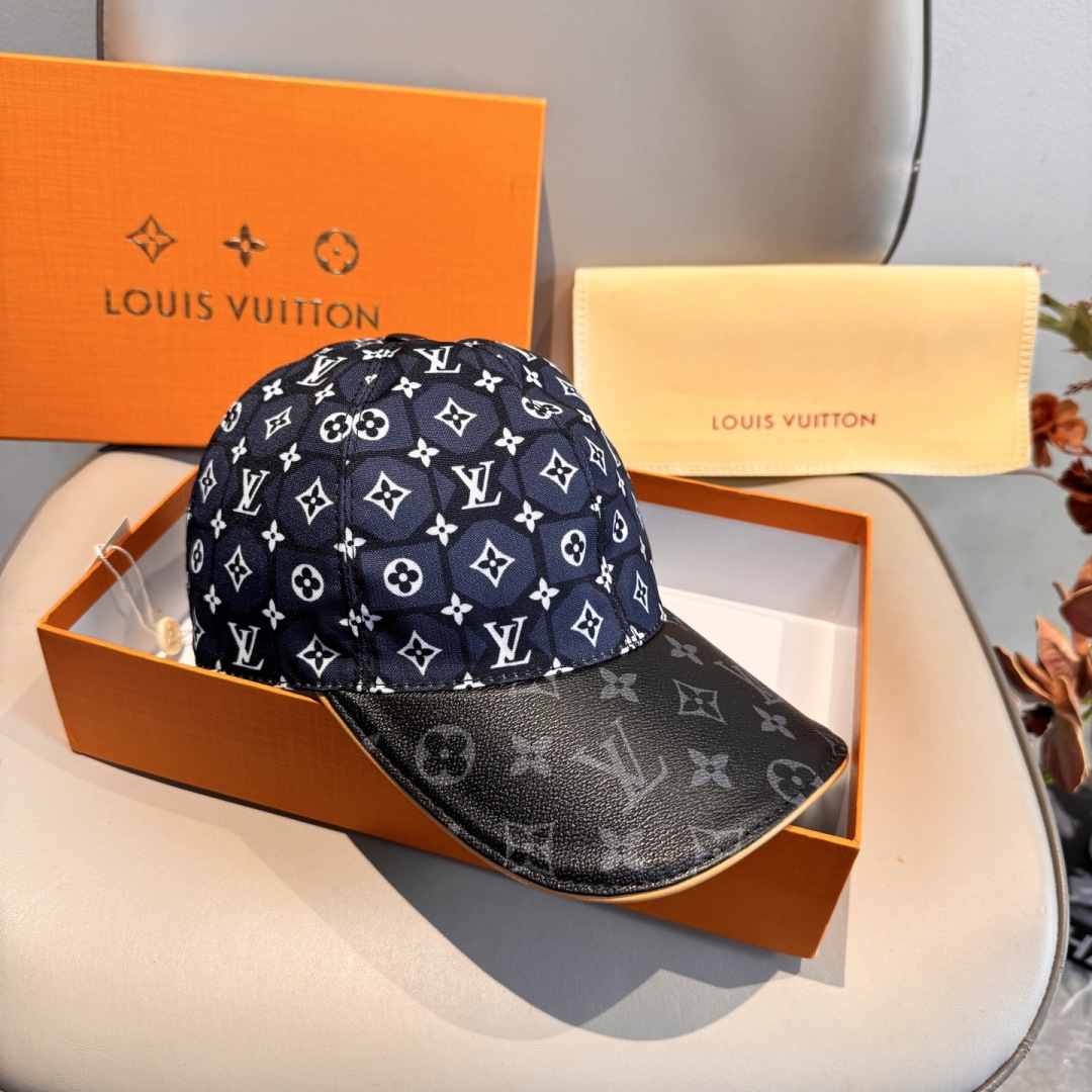 新款出货！配盒子布袋，LV(路易威登)新款原单棒球帽，老花拼接，1:1开模订制，原版纯棉布料+专柜老花布