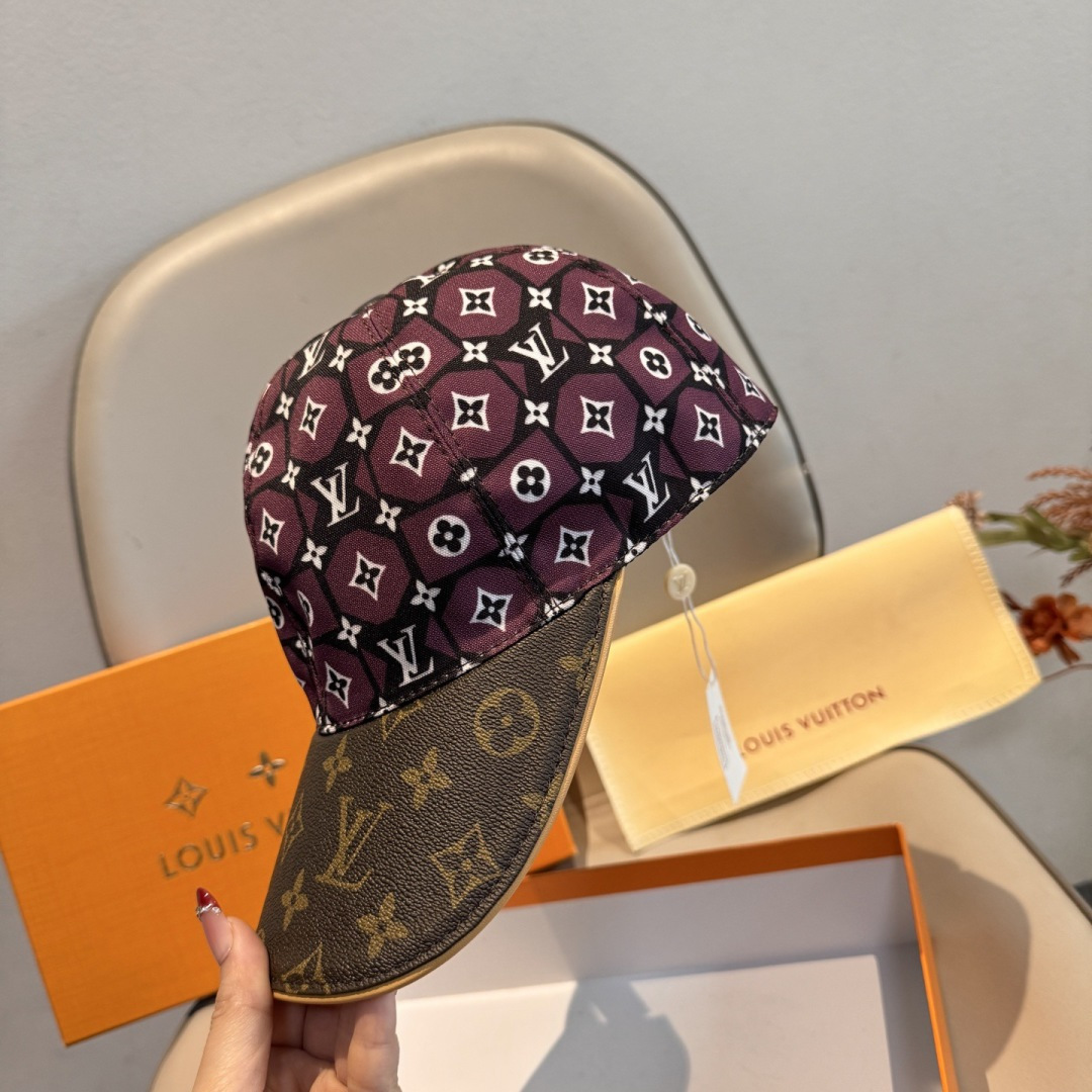 新款出货！配盒子布袋，LV(路易威登)新款原单棒球帽，老花拼接，1:1开模订制，原版纯棉布料+专柜老花布