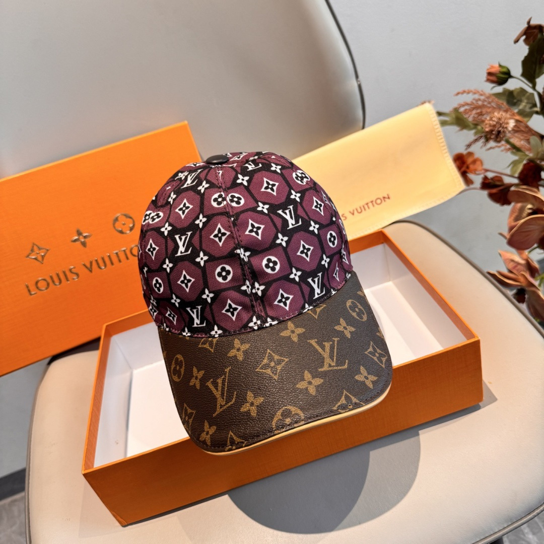 新款出货！配盒子布袋，LV(路易威登)新款原单棒球帽，老花拼接，1:1开模订制，原版纯棉布料+专柜老花布