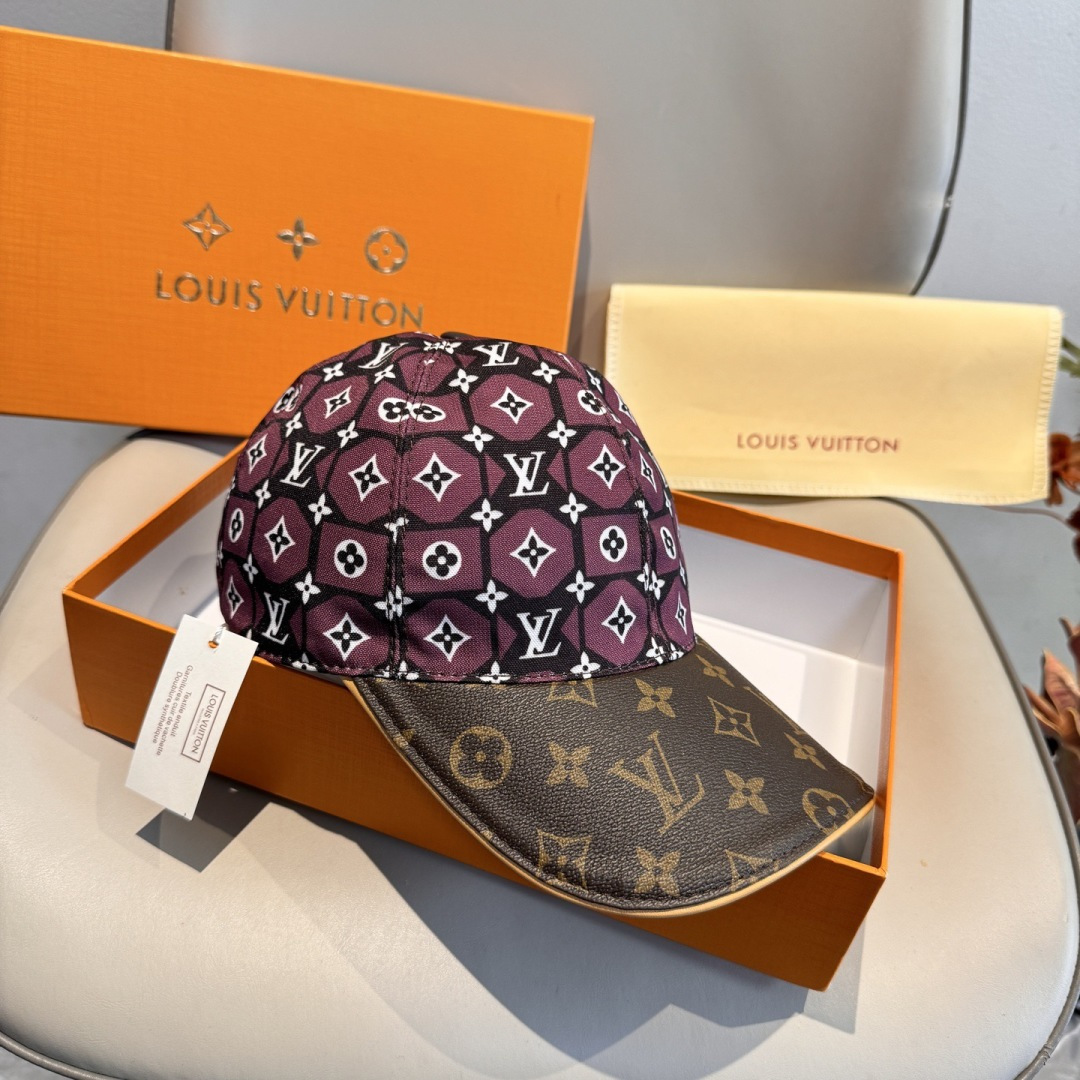 新款出货！配盒子布袋，LV(路易威登)新款原单棒球帽，老花拼接，1:1开模订制，原版纯棉布料+专柜老花布
