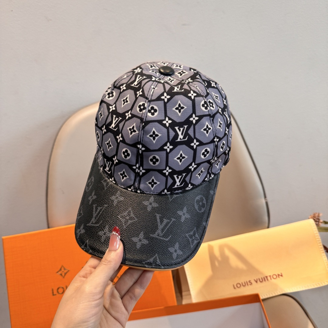 新款出货！配盒子布袋，LV(路易威登)新款原单棒球帽，老花拼接，1:1开模订制，原版纯棉布料+专柜老花布