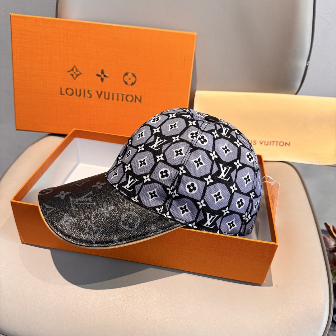 新款出货！配盒子布袋，LV(路易威登)新款原单棒球帽，老花拼接，1:1开模订制，原版纯棉布料+专柜老花布