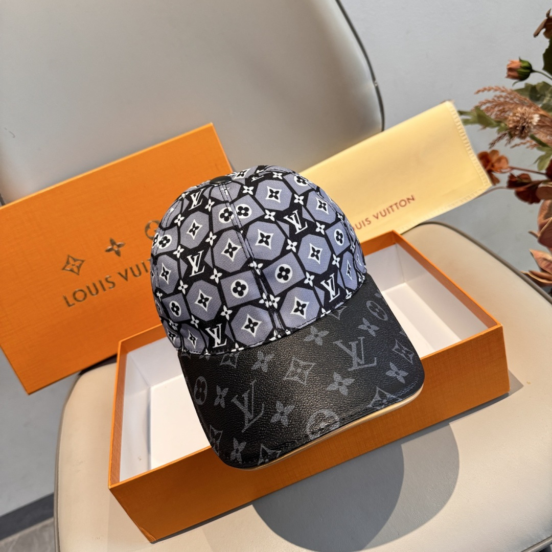 新款出货！配盒子布袋，LV(路易威登)新款原单棒球帽，老花拼接，1:1开模订制，原版纯棉布料+专柜老花布