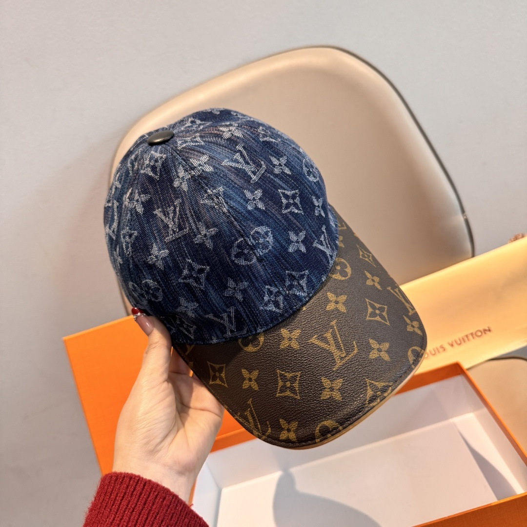 新款出货！配盒子布袋，LV(路易威登)新款原单棒球帽，老花拼接，1:1开模订制，原版纯棉布料+专柜老花布