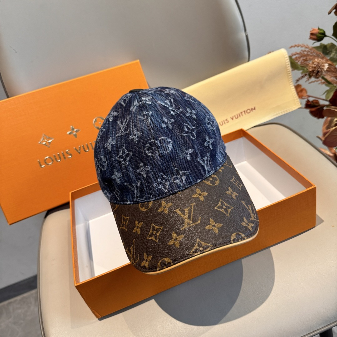 新款出货！配盒子布袋，LV(路易威登)新款原单棒球帽，老花拼接，1:1开模订制，原版纯棉布料+专柜老花布