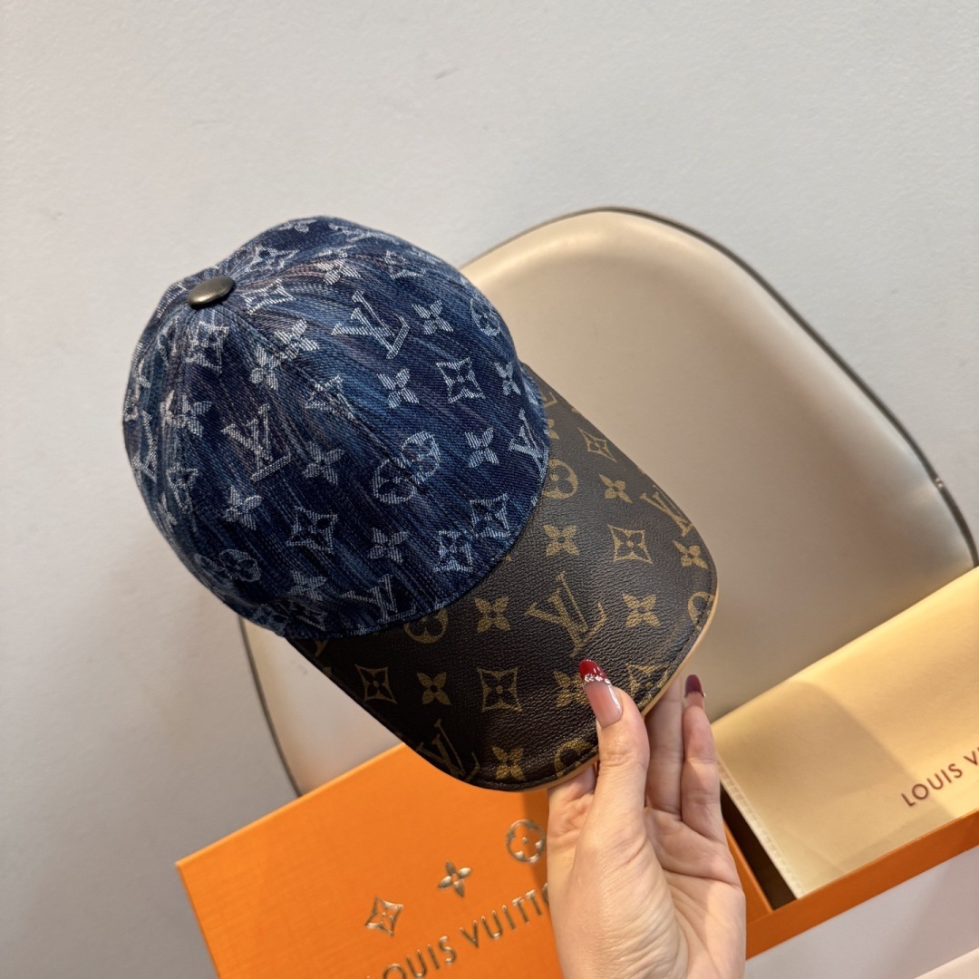 新款出货！配盒子布袋，LV(路易威登)新款原单棒球帽，老花拼接，1:1开模订制，原版纯棉布料+专柜老花布