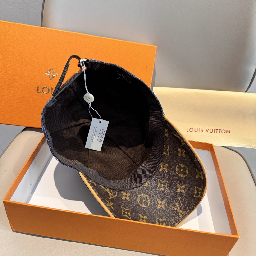 新款出货！配盒子布袋，LV(路易威登)新款原单棒球帽，老花拼接，1:1开模订制，原版纯棉布料+专柜老花布