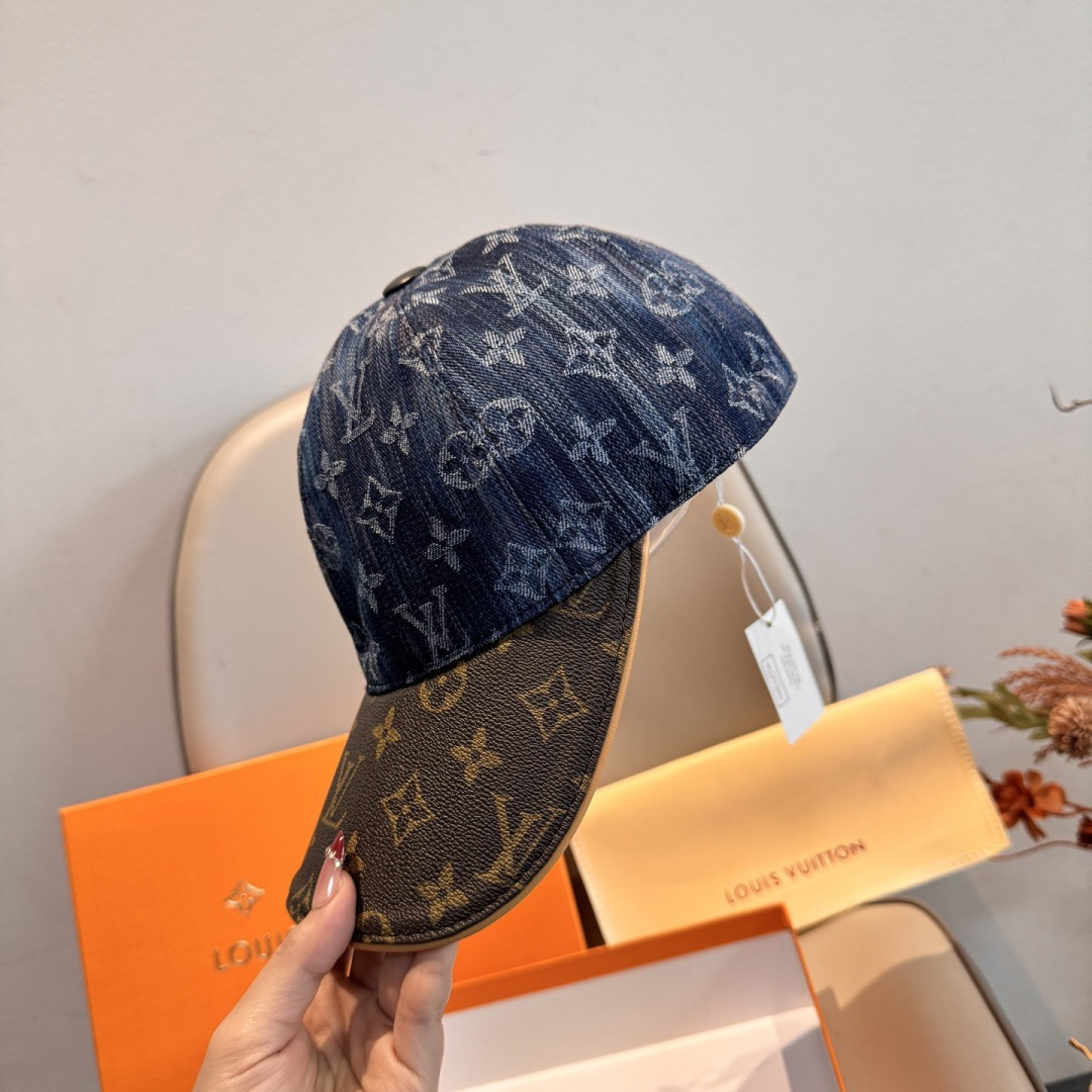 新款出货！配盒子布袋，LV(路易威登)新款原单棒球帽，老花拼接，1:1开模订制，原版纯棉布料+专柜老花布