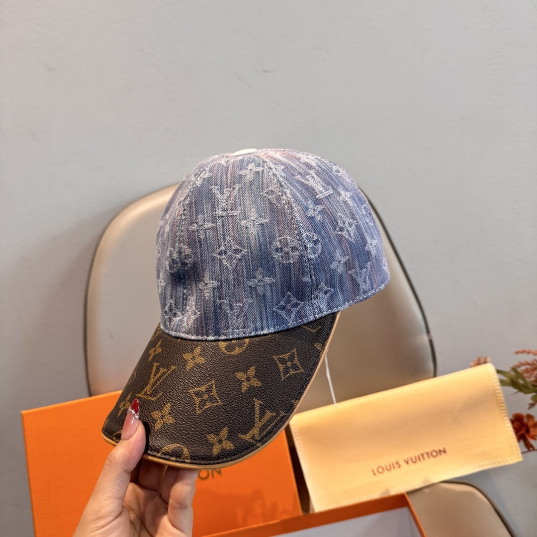 新款出货！配盒子布袋，LV(路易威登)新款原单棒球帽，老花拼接，1:1开模订制，原版纯棉布料+专柜老花布