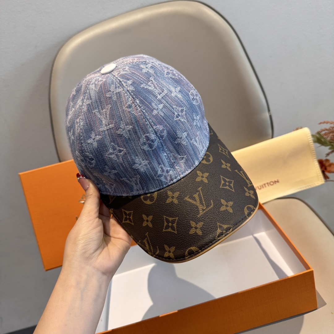 新款出货！配盒子布袋，LV(路易威登)新款原单棒球帽，老花拼接，1:1开模订制，原版纯棉布料+专柜老花布