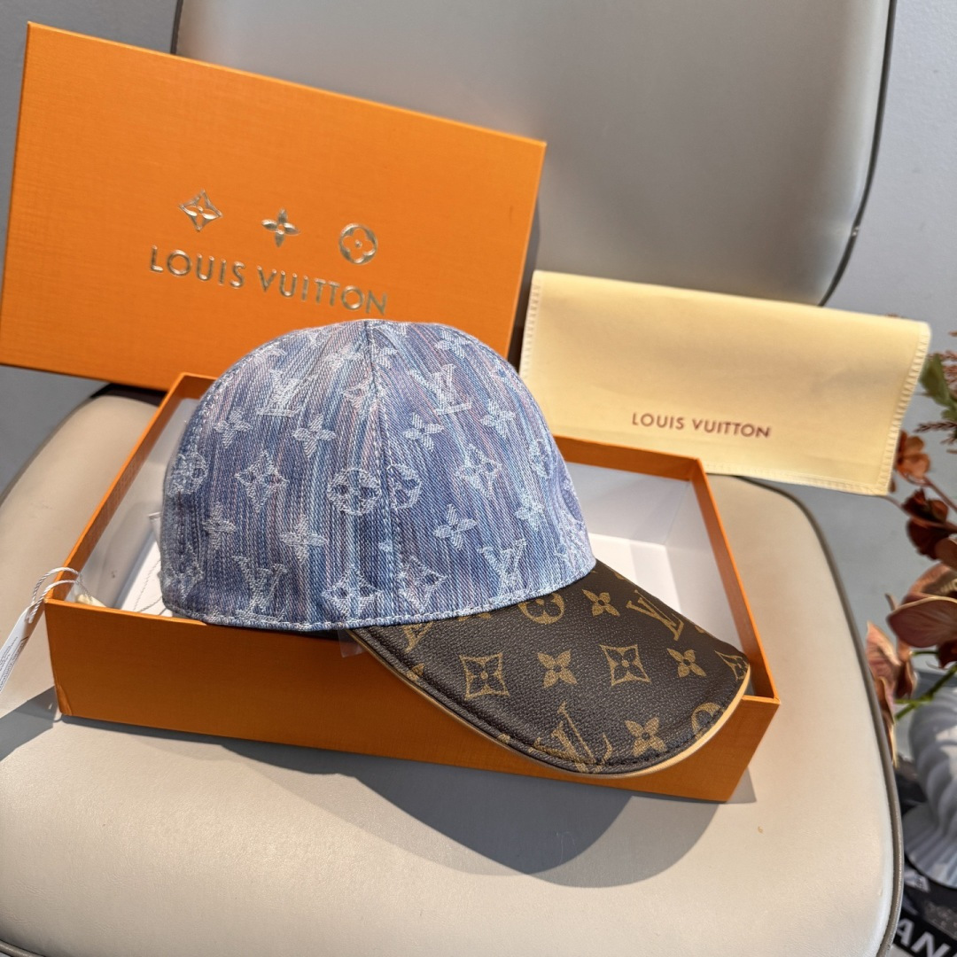 新款出货！配盒子布袋，LV(路易威登)新款原单棒球帽，老花拼接，1:1开模订制，原版纯棉布料+专柜老花布