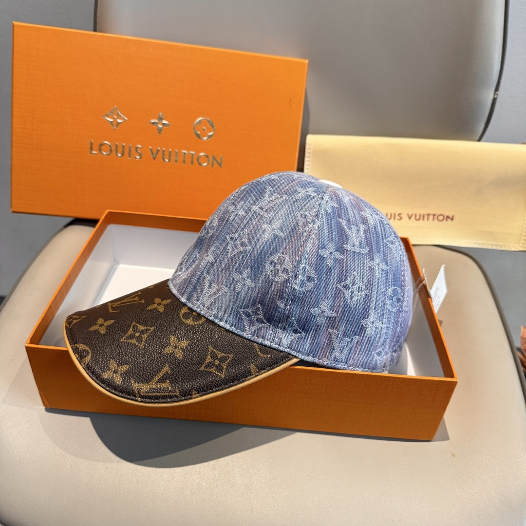 新款出货！配盒子布袋，LV(路易威登)新款原单棒球帽，老花拼接，1:1开模订制，原版纯棉布料+专柜老花布