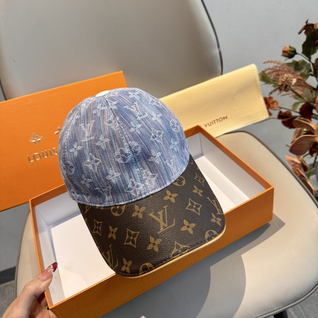 新款出货！配盒子布袋，LV(路易威登)新款原单棒球帽，老花拼接，1:1开模订制，原版纯棉布料+专柜老花布