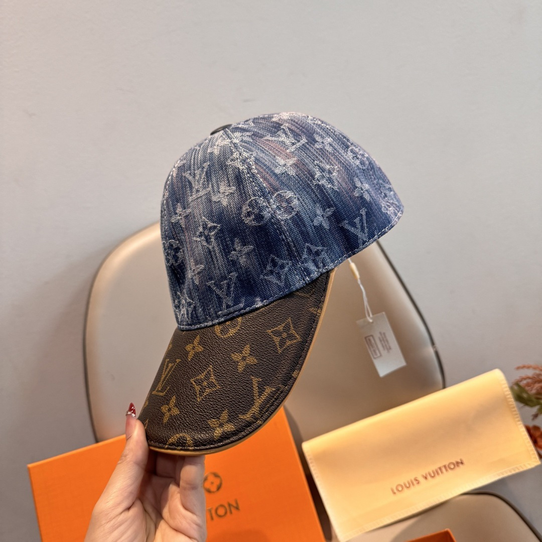 新款出货！配盒子布袋，LV(路易威登)新款原单棒球帽，老花拼接，1:1开模订制，原版纯棉布料+专柜老花布