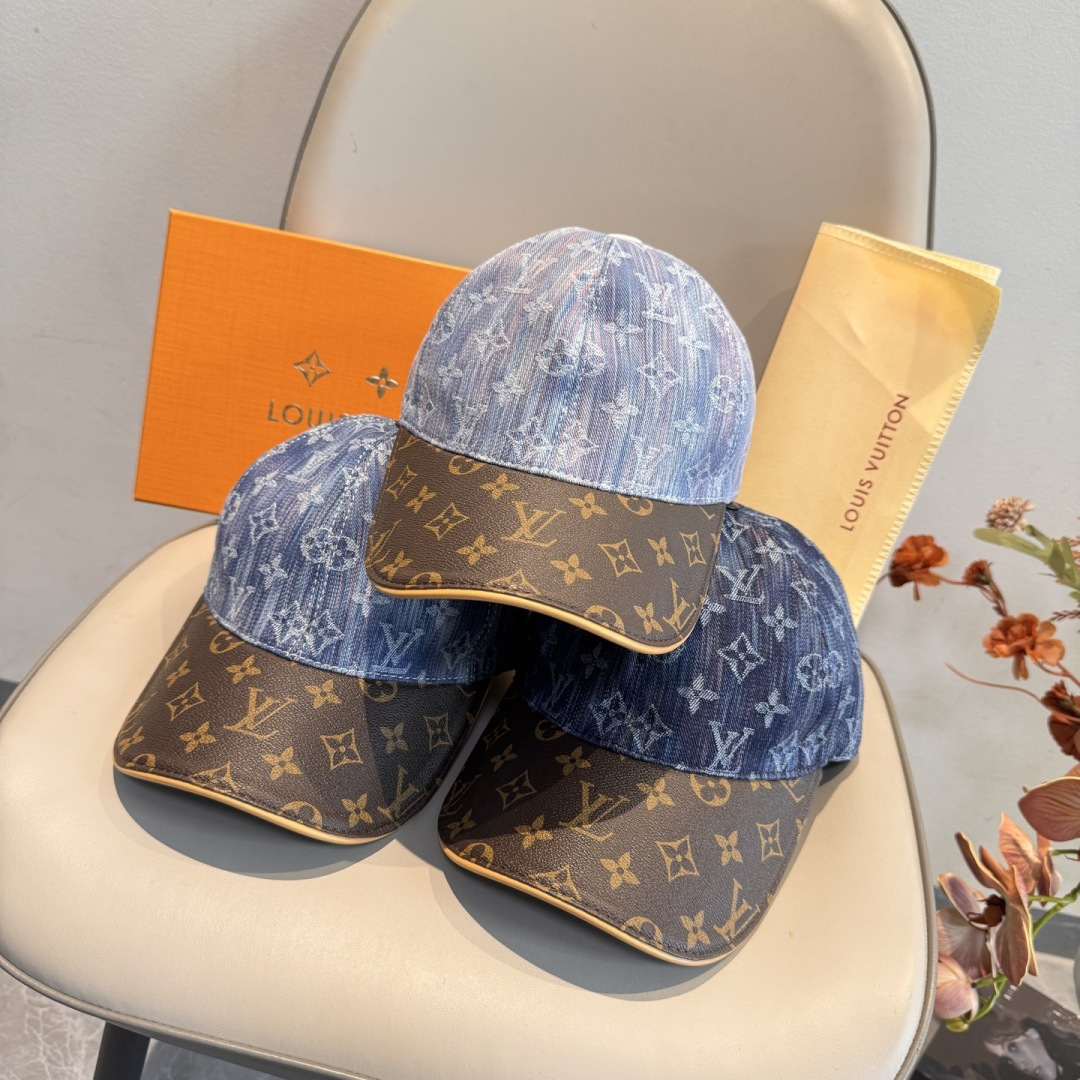 新款出货！配盒子布袋，LV(路易威登)新款原单棒球帽，老花拼接，1:1开模订制，原版纯棉布料+专柜老花布