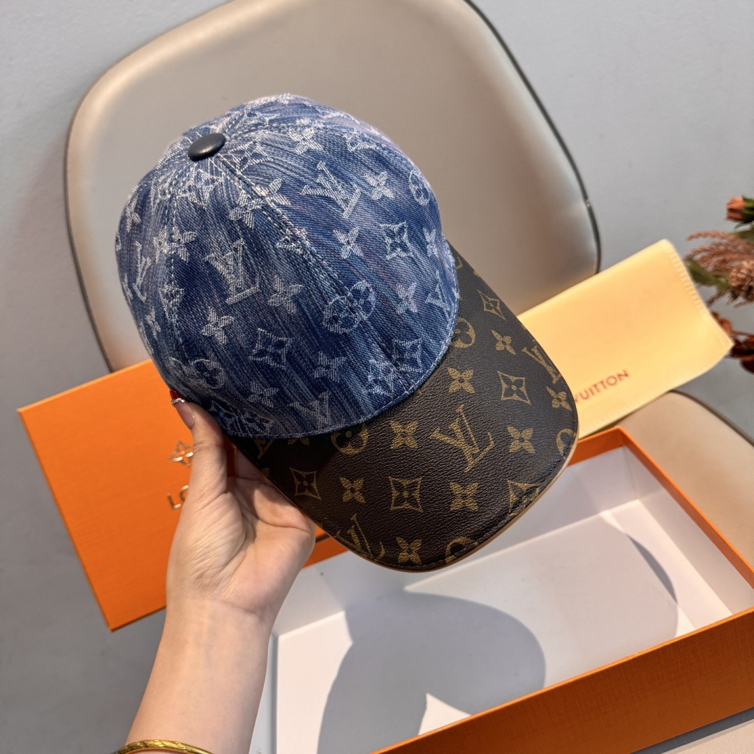 新款出货！配盒子布袋，LV(路易威登)新款原单棒球帽，老花拼接，1:1开模订制，原版纯棉布料+专柜老花布