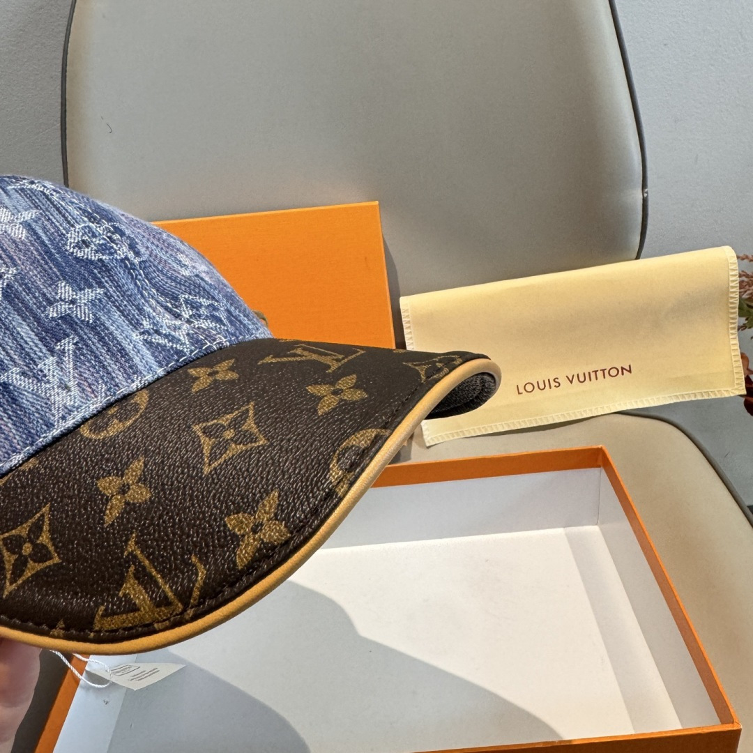 新款出货！配盒子布袋，LV(路易威登)新款原单棒球帽，老花拼接，1:1开模订制，原版纯棉布料+专柜老花布