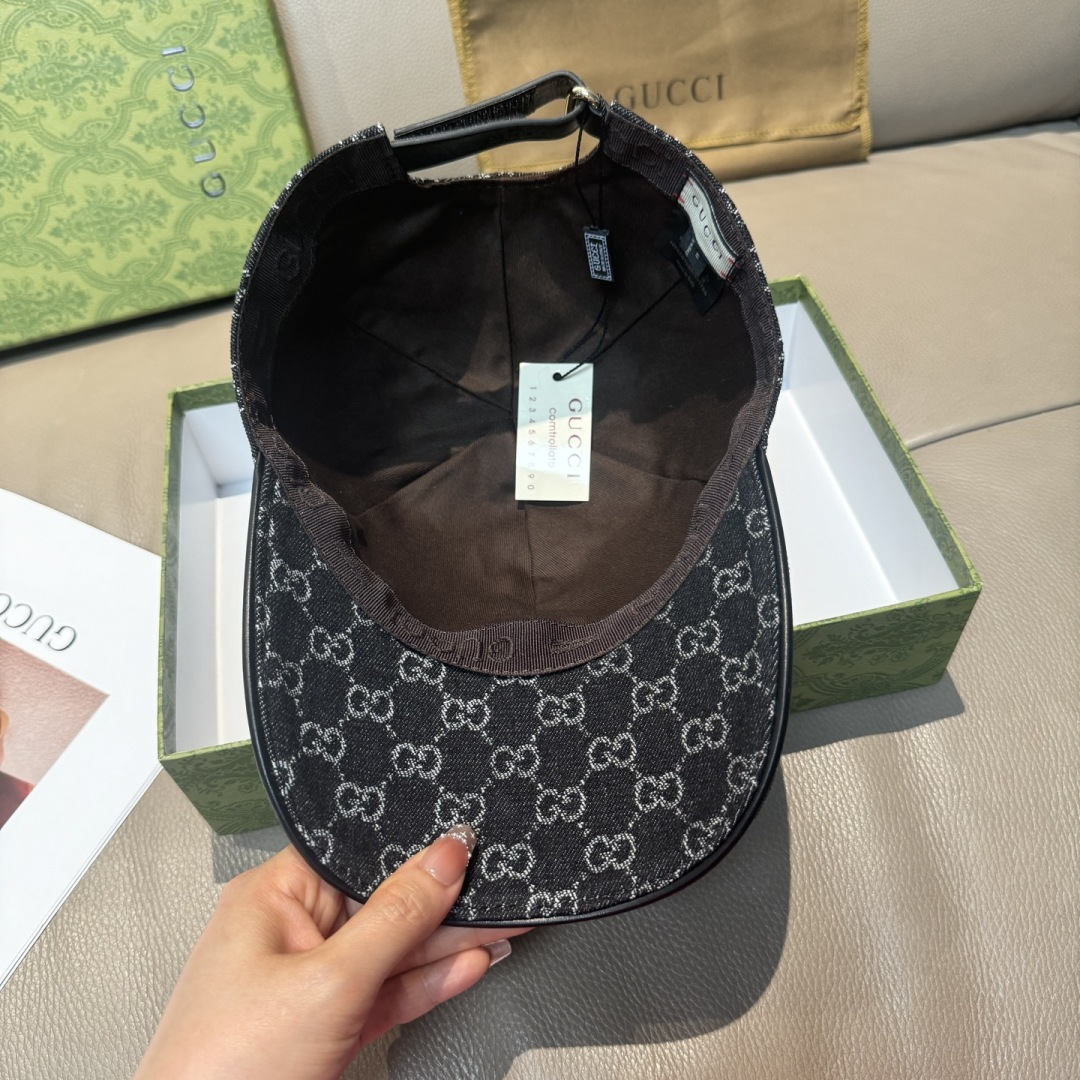 配盒子布袋，Gucci(古奇)经典原单棒球帽，双G牛仔提花，复古设计，专柜1:1开模订制！原版牛仔布料+
