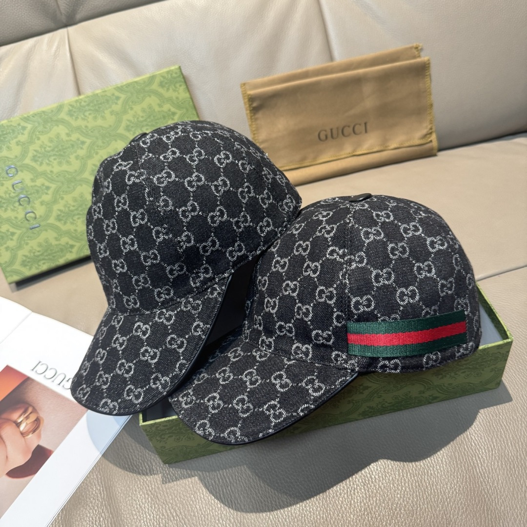 配盒子布袋，Gucci(古奇)经典原单棒球帽，双G牛仔提花，复古设计，专柜1:1开模订制！原版牛仔布料+