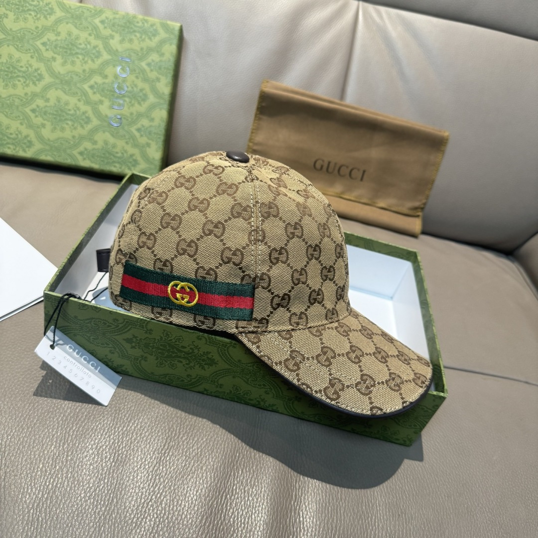 配盒子布袋，Gucci(古奇)春夏新款原单棒球帽， 双G织带，1:1开模订制，原版帆布料+头层牛皮，代购