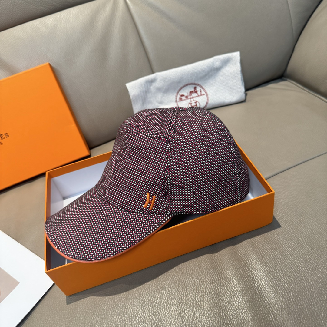 配盒子布袋，HERMÈS (爱马仕)原单棒球帽，经典H， 正品开模订制，原版透气帆布面料+头层牛皮，原厂
