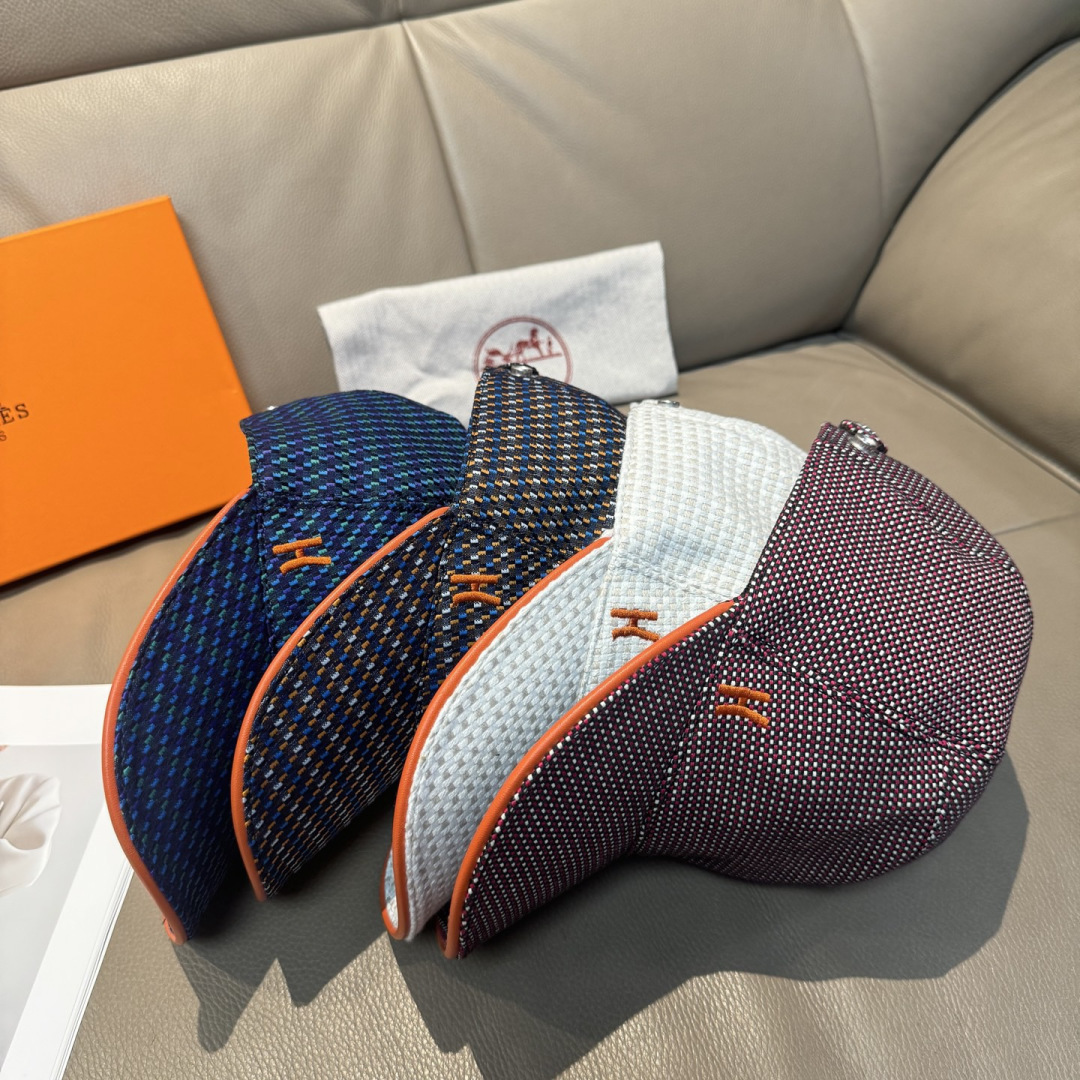 配盒子布袋，HERMÈS (爱马仕)原单棒球帽，经典H， 正品开模订制，原版透气帆布面料+头层牛皮，原厂