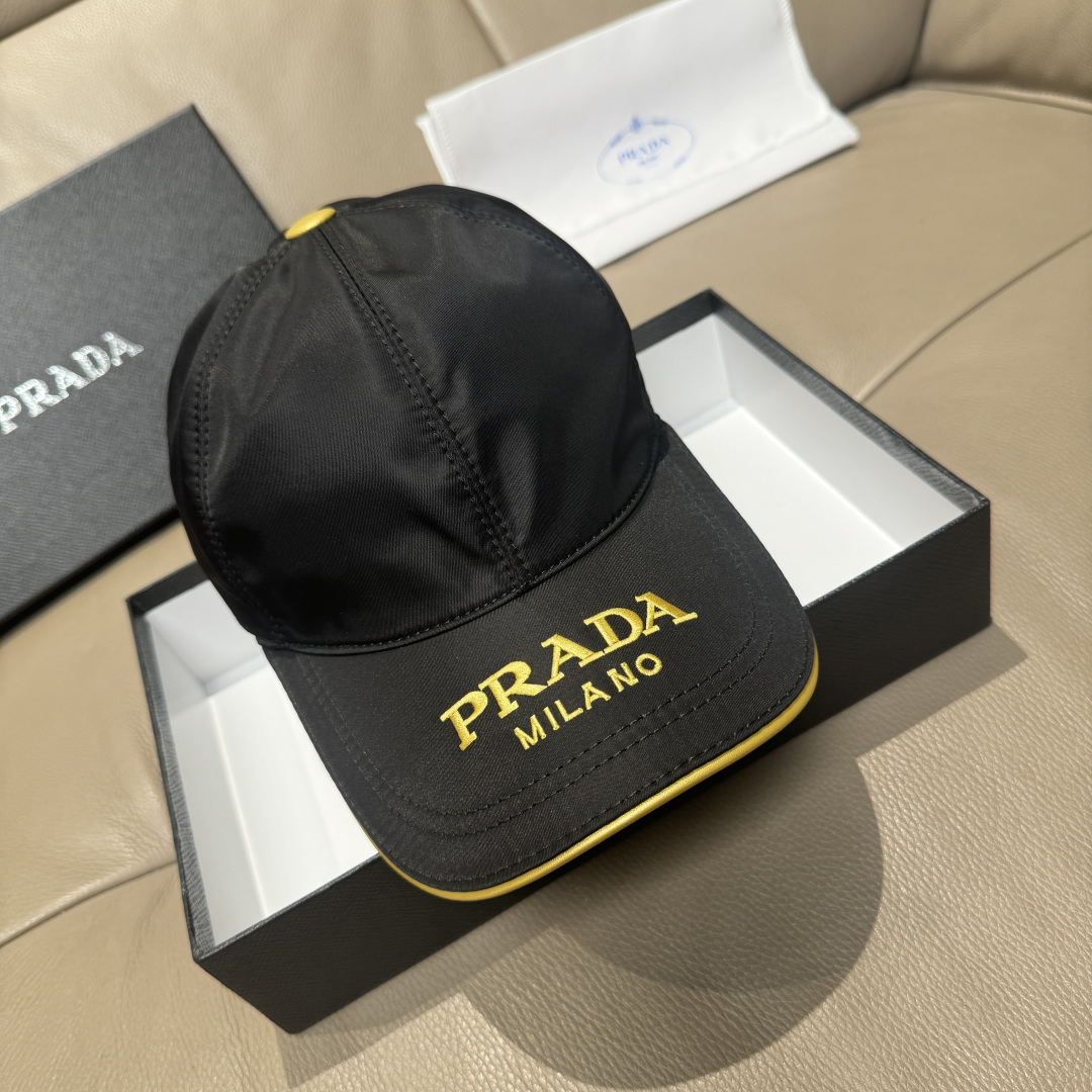 配盒子布袋，Prada(普拉达)新款原单棒球帽， 金丝刺绣，1:1开模订制，原厂金丝线精细刺绣，原版牛津