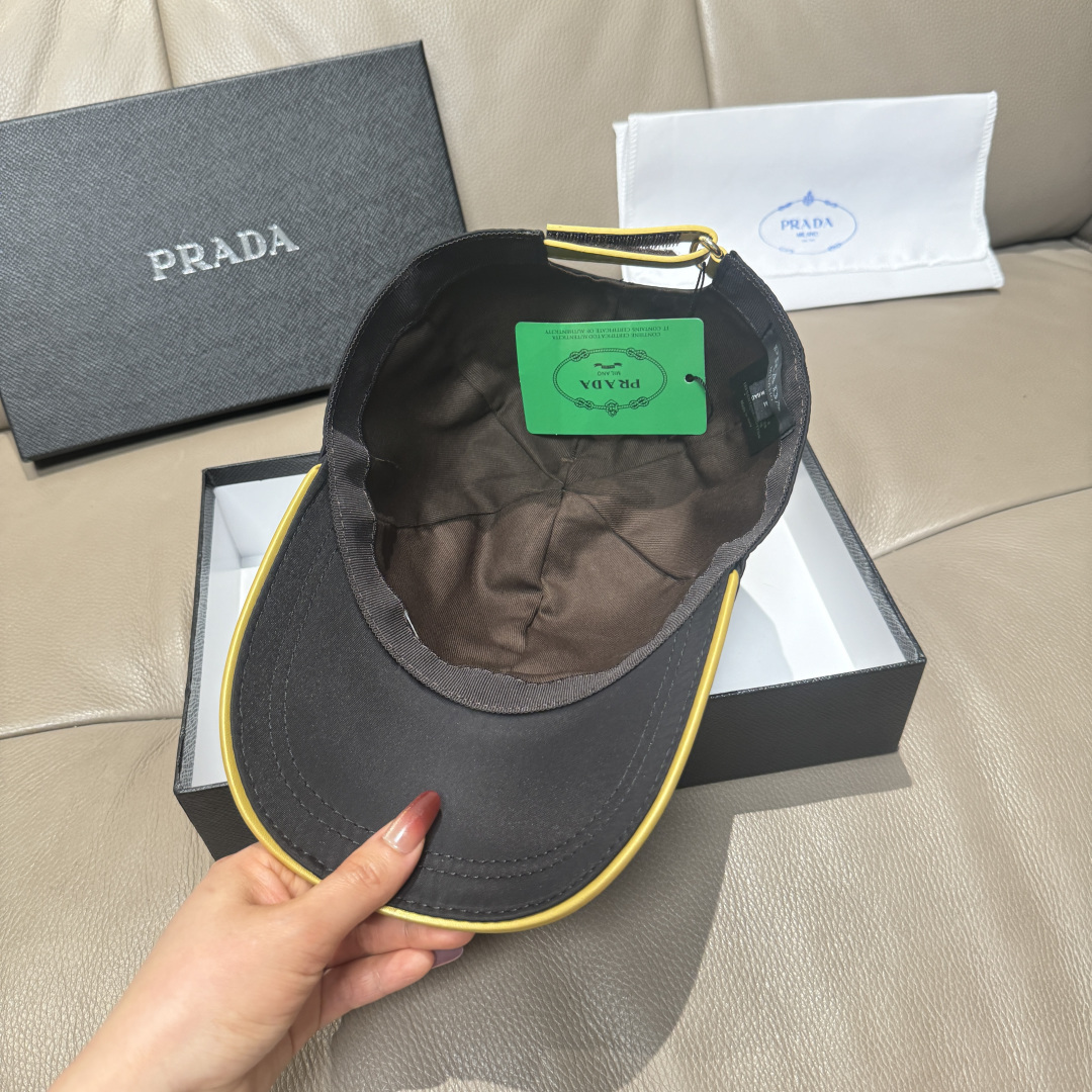 配盒子布袋，Prada(普拉达)新款原单棒球帽， 金丝刺绣，1:1开模订制，原厂金丝线精细刺绣，原版牛津