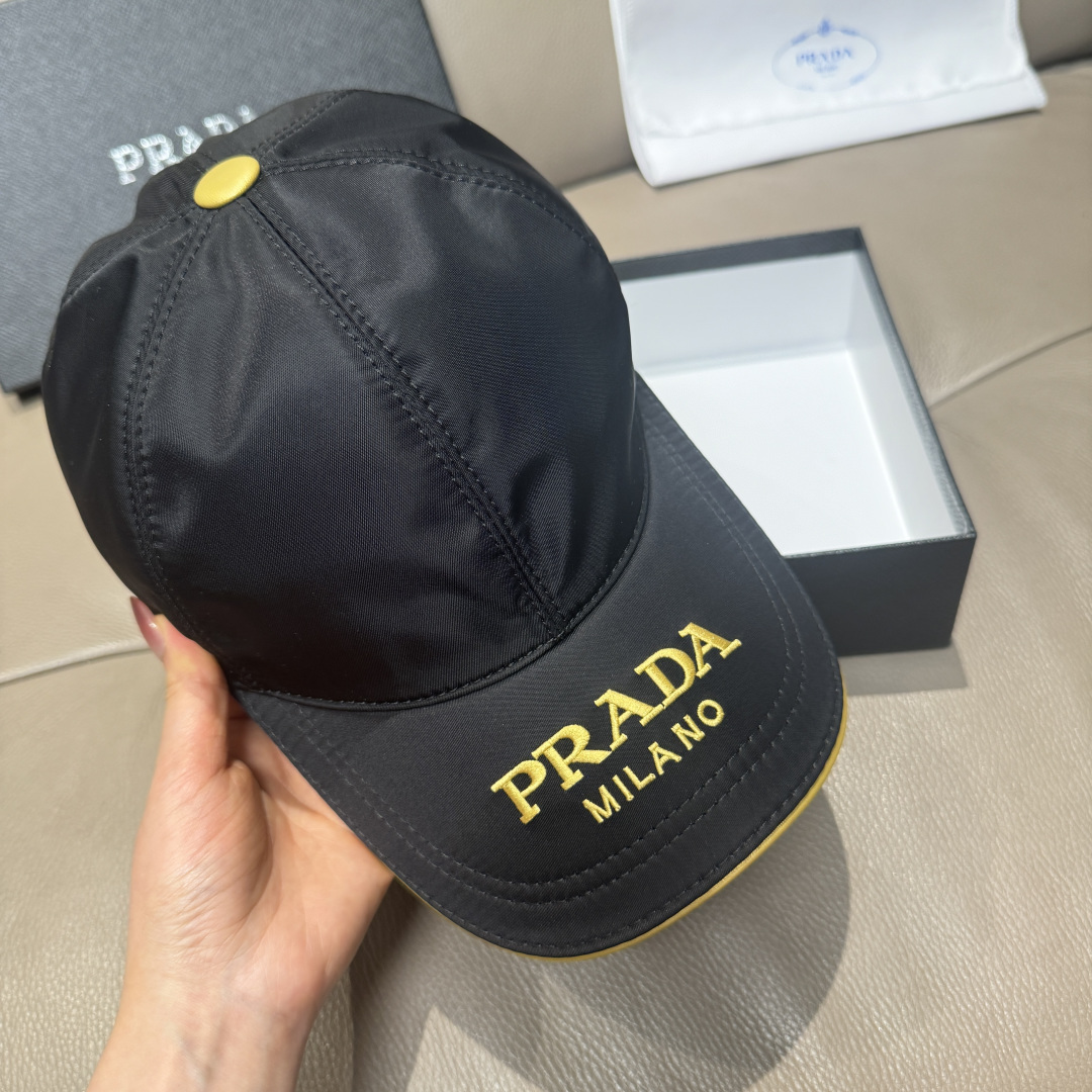 配盒子布袋，Prada(普拉达)新款原单棒球帽， 金丝刺绣，1:1开模订制，原厂金丝线精细刺绣，原版牛津