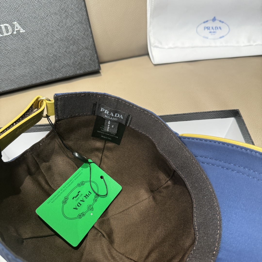 配盒子布袋，Prada(普拉达)新款原单棒球帽， 金丝刺绣，1:1开模订制，原厂金丝线精细刺绣，原版牛津