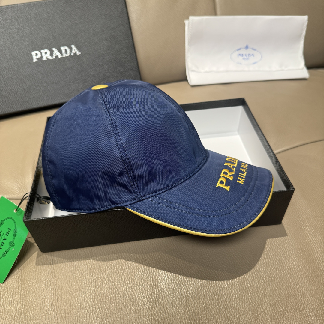 配盒子布袋，Prada(普拉达)新款原单棒球帽， 金丝刺绣，1:1开模订制，原厂金丝线精细刺绣，原版牛津