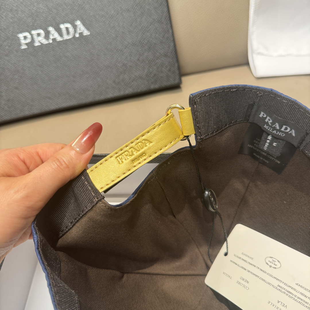 配盒子布袋，Prada(普拉达)新款原单棒球帽， 金丝刺绣，1:1开模订制，原厂金丝线精细刺绣，原版牛津