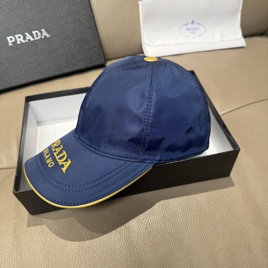 配盒子布袋，Prada(普拉达)新款原单棒球帽， 金丝刺绣，1:1开模订制，原厂金丝线精细刺绣，原版牛津