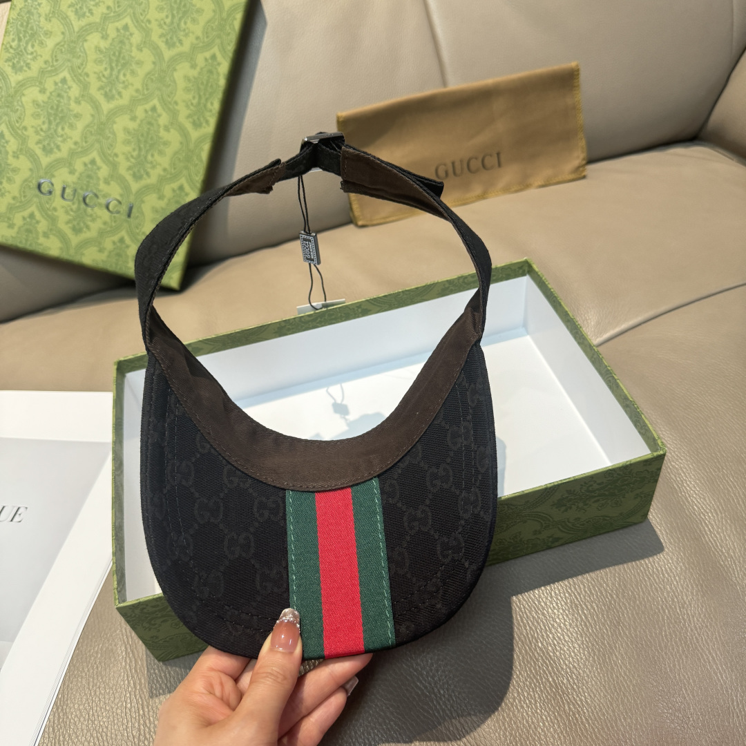 原单版本出货！配盒子布袋，Gucci(古奇)最新原单宽版织带空顶帽。专柜1:1开模订制，最高版本，原版帆