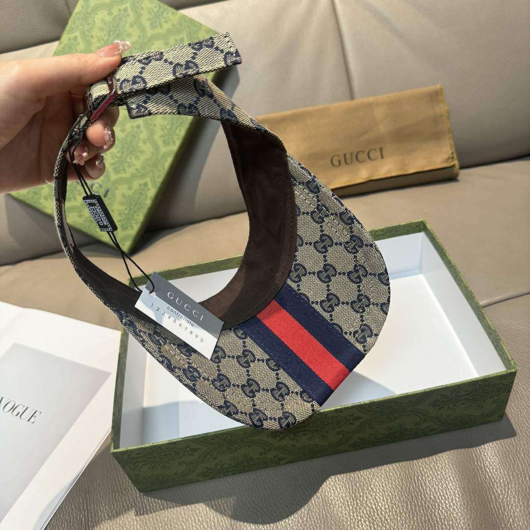 原单版本出货！配盒子布袋，Gucci(古奇)最新原单宽版织带空顶帽。专柜1:1开模订制，最高版本，原版帆