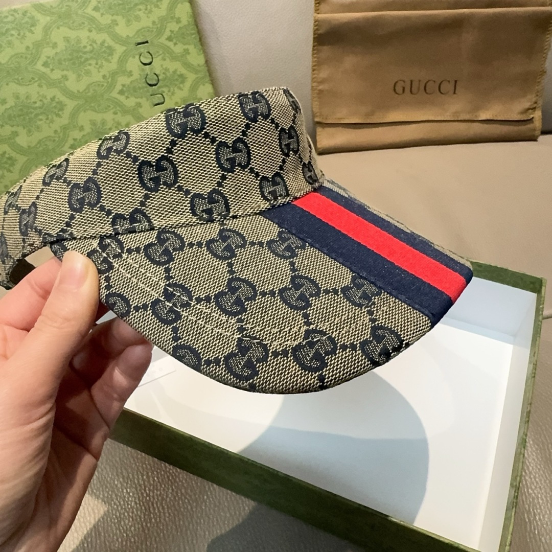 原单版本出货！配盒子布袋，Gucci(古奇)最新原单宽版织带空顶帽。专柜1:1开模订制，最高版本，原版帆
