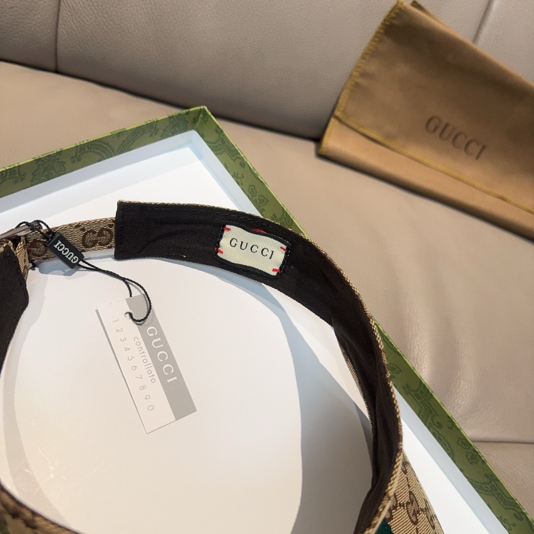原单版本出货！配盒子布袋，Gucci(古奇)最新原单宽版织带空顶帽。专柜1:1开模订制，最高版本，原版帆