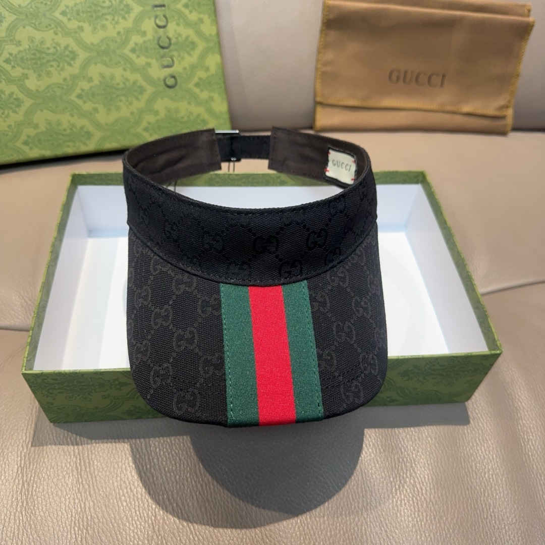 原单版本出货！配盒子布袋，Gucci(古奇)最新原单宽版织带空顶帽。专柜1:1开模订制，最高版本，原版帆