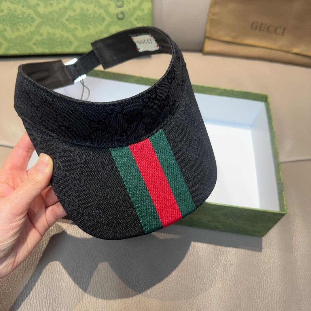 原单版本出货！配盒子布袋，Gucci(古奇)最新原单宽版织带空顶帽。专柜1:1开模订制，最高版本，原版帆