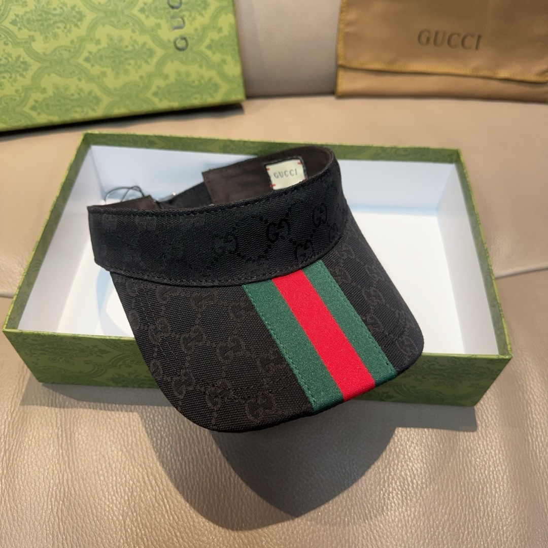 原单版本出货！配盒子布袋，Gucci(古奇)最新原单宽版织带空顶帽。专柜1:1开模订制，最高版本，原版帆