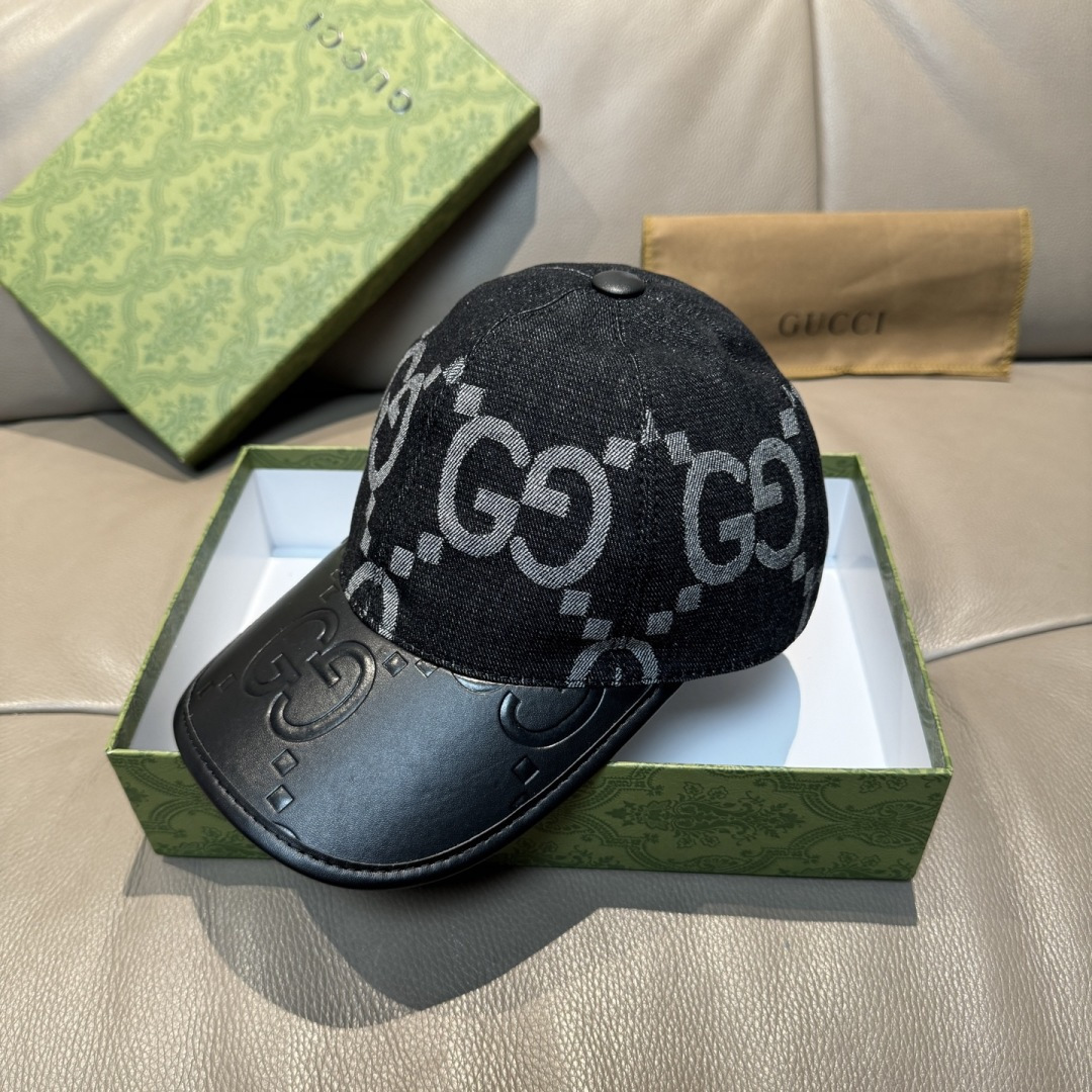 配盒子布袋，Gucci(古奇)新款原单棒球帽， 大双G拼皮，专柜热卖款，1:1开模订制，原版帆布料+头层